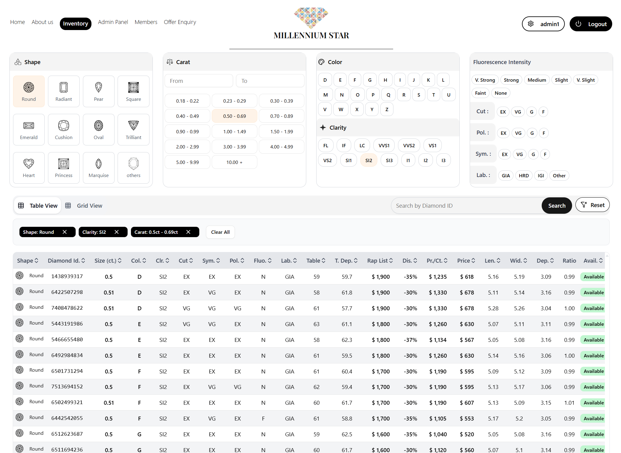 Diamond search functionality